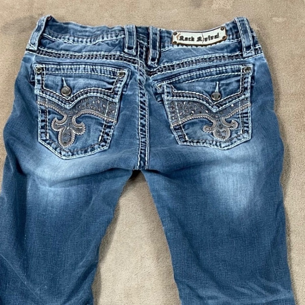 Rock Revival Avery Straight Jeans Women Embellish Bejewelled 30 blue Fair Condit